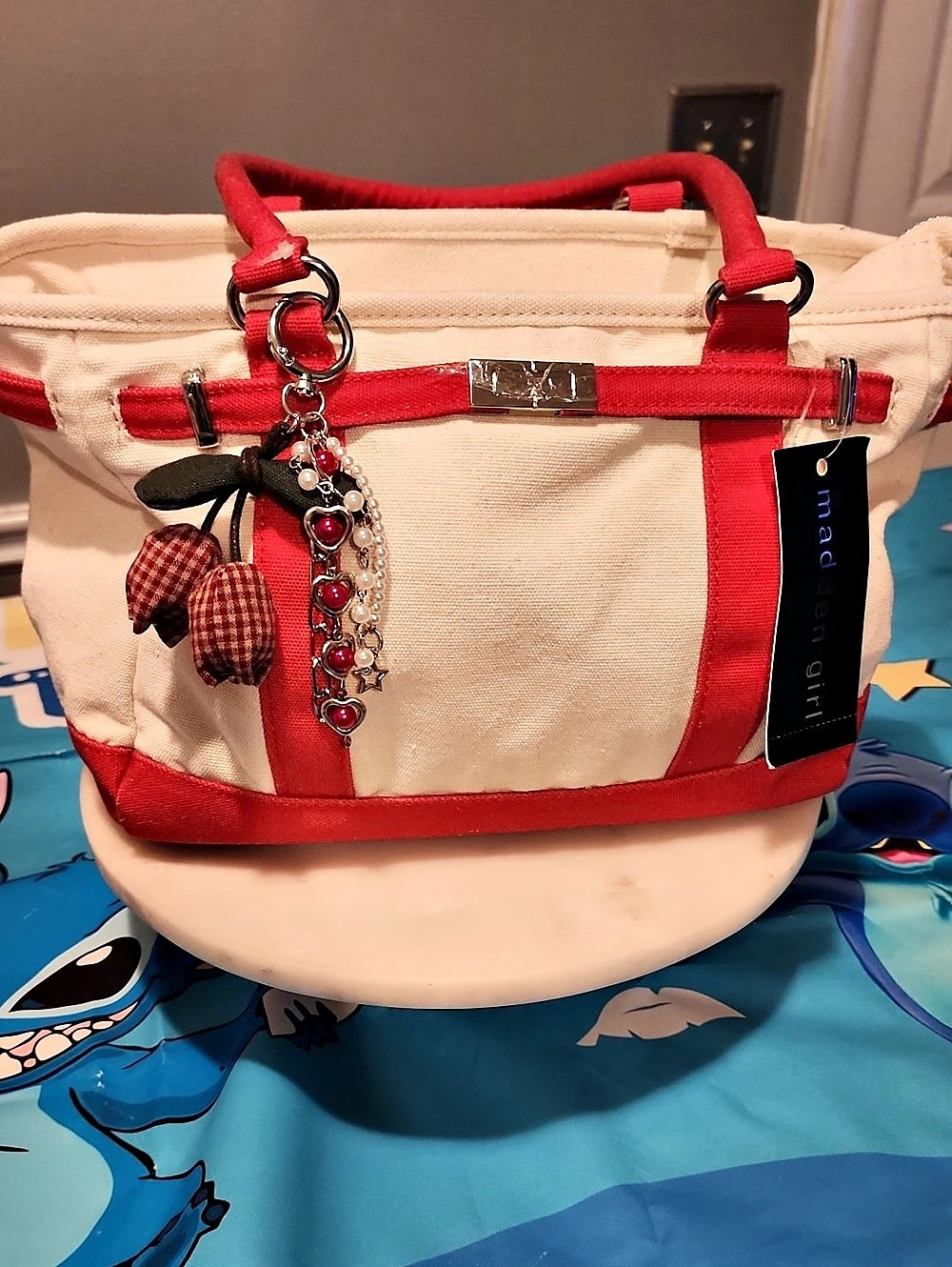 madden girl Midi Tote Red & White Tote